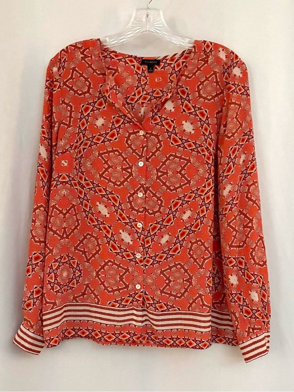 Talbots Coral Geometric Button-Down Shirt